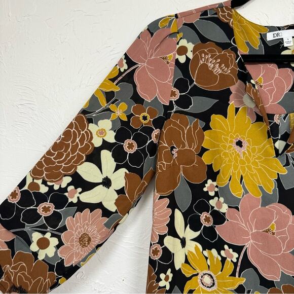 Daniel Rainn DR2 Black Yellow Orange Floral Blouse Women’s S Fall Retro 70s Dark - Picture 3 of 9